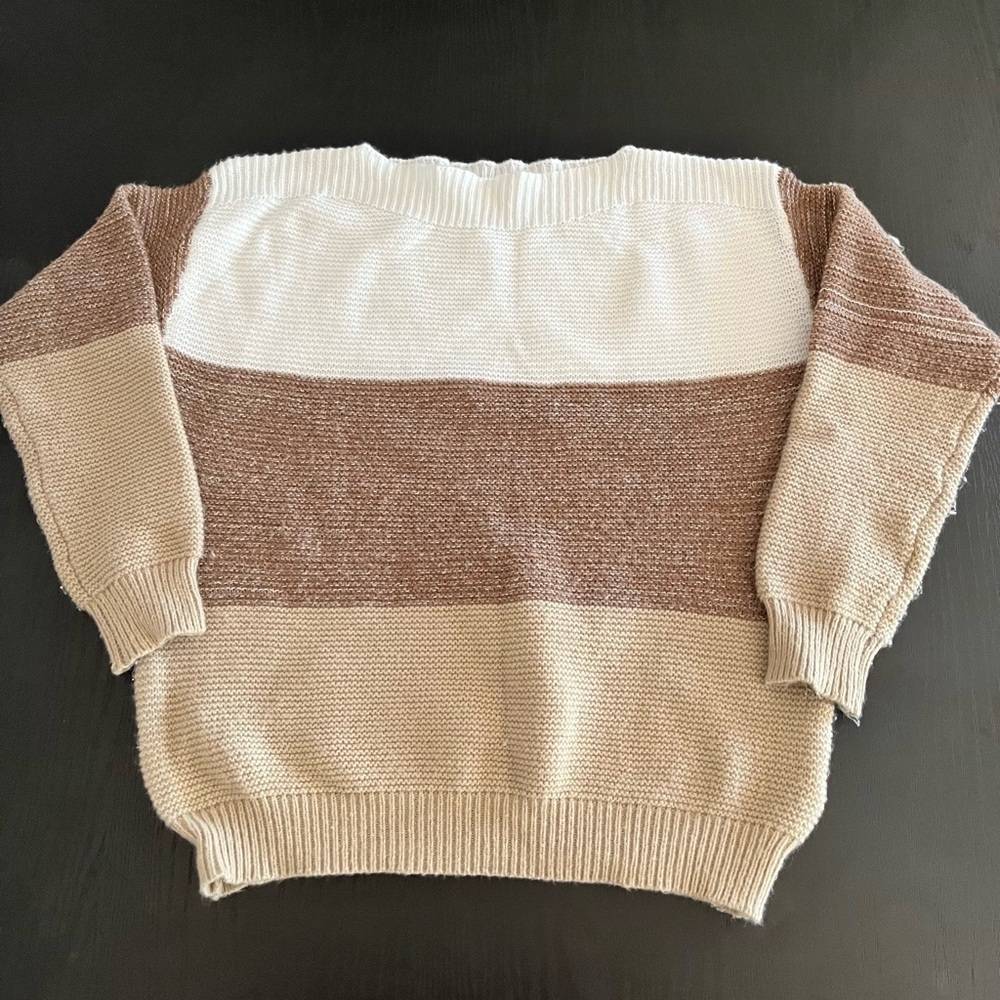 SHEIN Multitone Sweater - Cream, Brown, and Tan